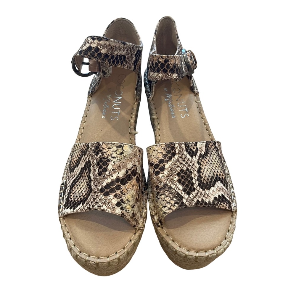 Coconuts by Matisse Flirty Snakeskin Espadrille Wedge Sandals Brown Tan Sz 8.5M‎